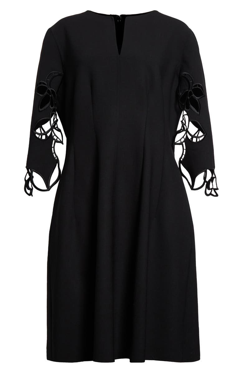Oscar de la Renta Orchid Embroidered Split Sleeve Dress, Alternate, color, Black