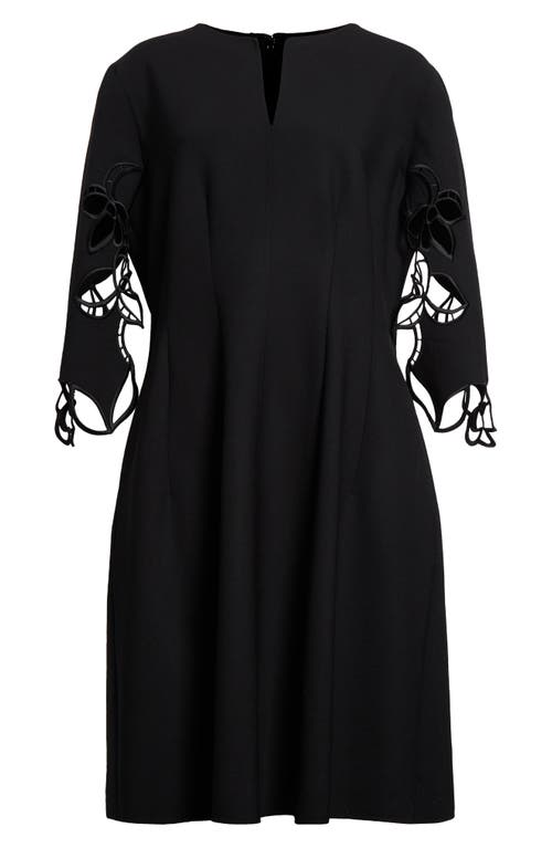 Oscar De La Renta Orchid Sleeve Split-neck Dress In Black