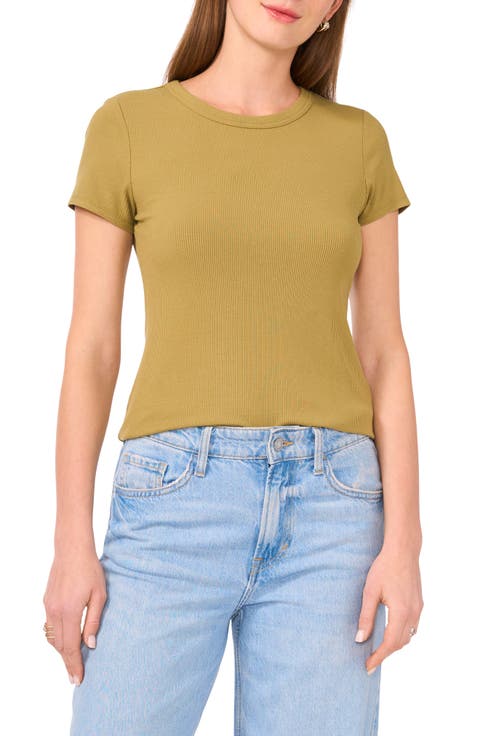 Rib Knit Jersey T-Shirt