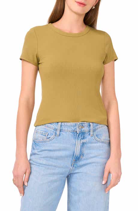 Halogen® Rib Knit Jersey T-Shirt