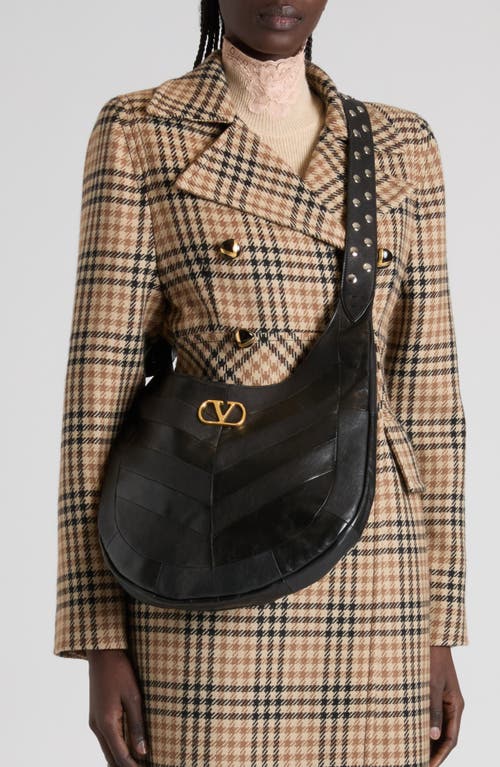 Valentino Hoboho Studded Patchwork Leather Hobo Bag In Black