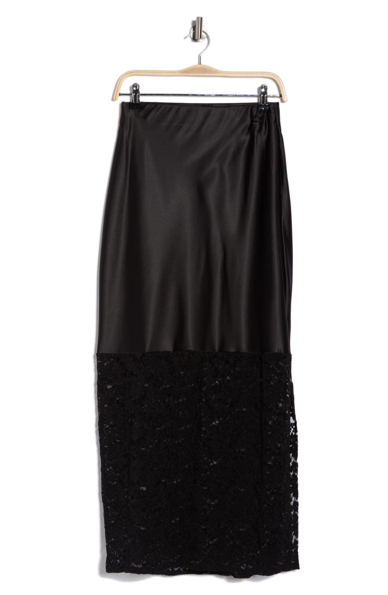 Renee C Lace Trim Satin Maxi Skirt, Main, color, 