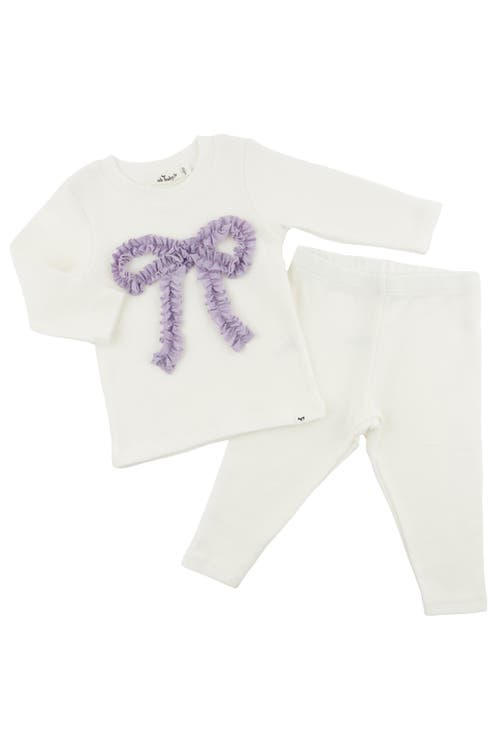 Oh Baby ! Ruffle Bow Lavender Sparkle Two Piece Set In Cream