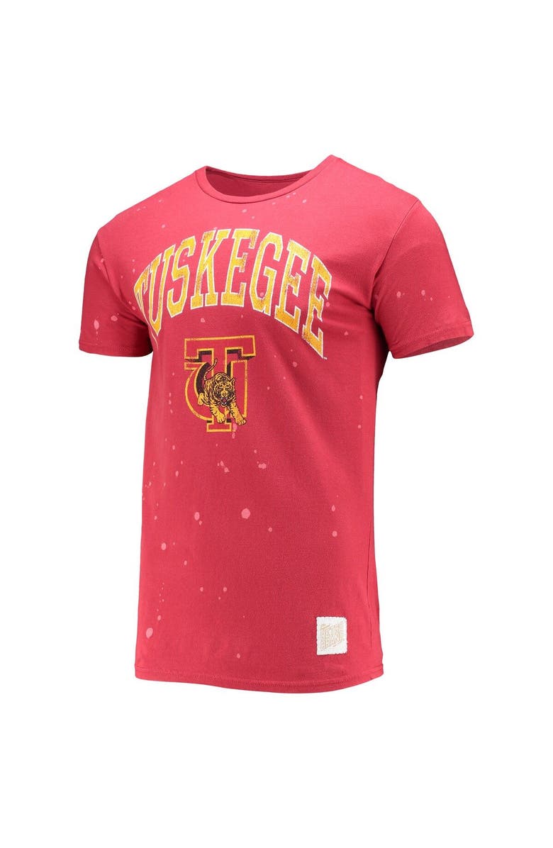 Retro Brand Men's Original Retro Brand Crimson Tuskegee Golden Tigers Bleach Splatter T-Shirt, Alternate, color, Crimson