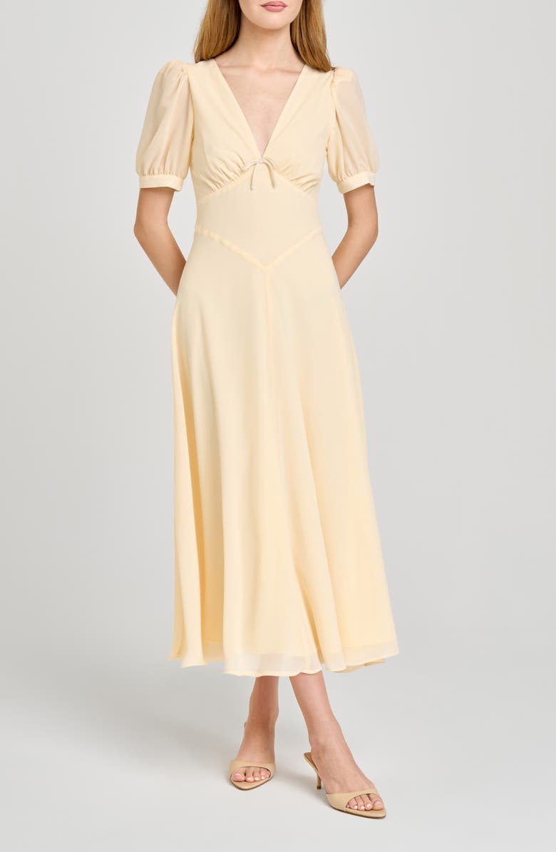 WAYF Juliana Short Sleeve A-Line Midi Dress, Main, color, Butter