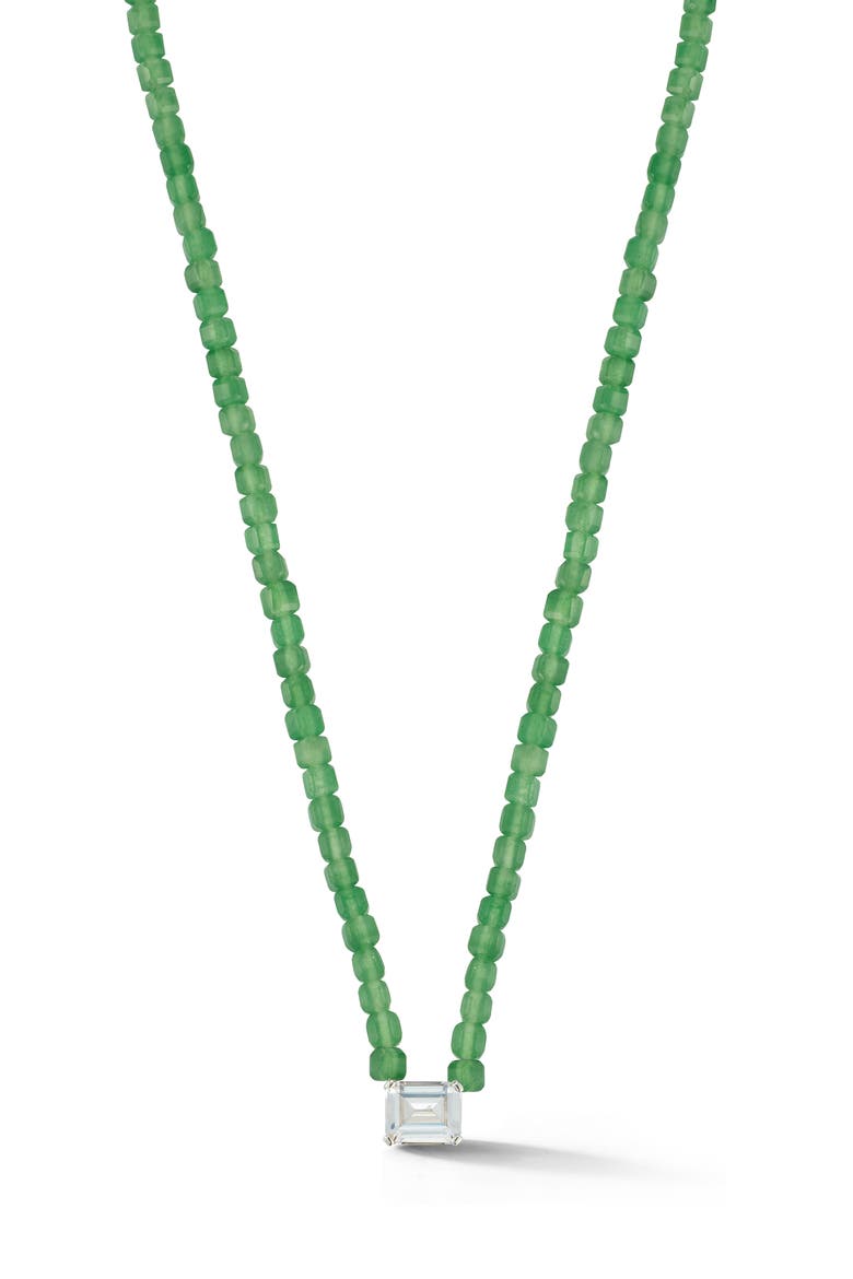 Emerald Cut Beaded Pendant Necklace, Main, color, SILVER