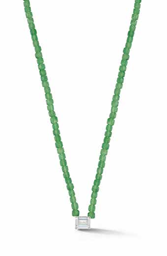 Emerald Cut Beaded Pendant Necklace