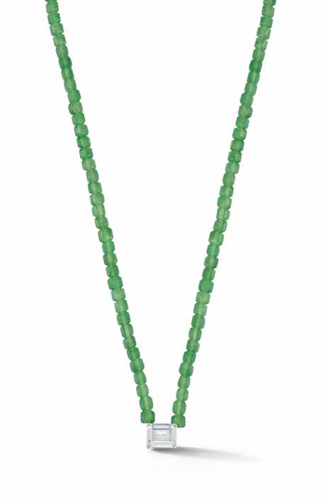 Emerald Cut Beaded Pendant Necklace