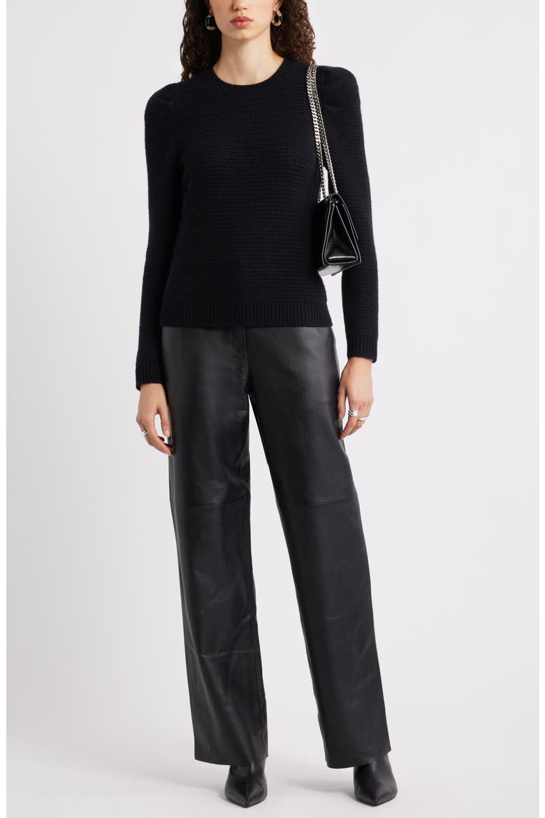 Wool & Cashmere Puff Sleeve Sweater, Alternate, color, BLACK ROCK
