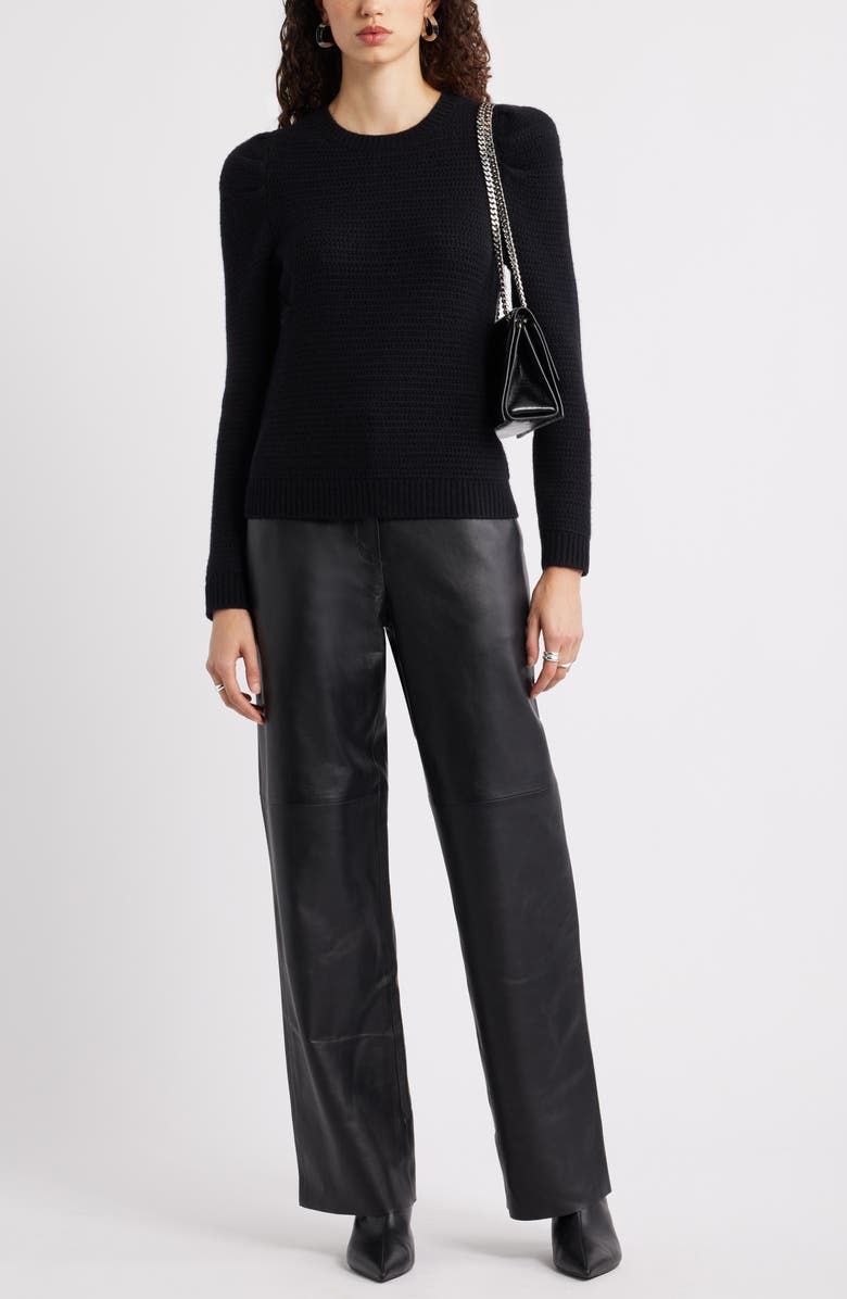 Nordstrom Wool & Cashmere Puff Sleeve Sweater, Alternate, color, Black Rock