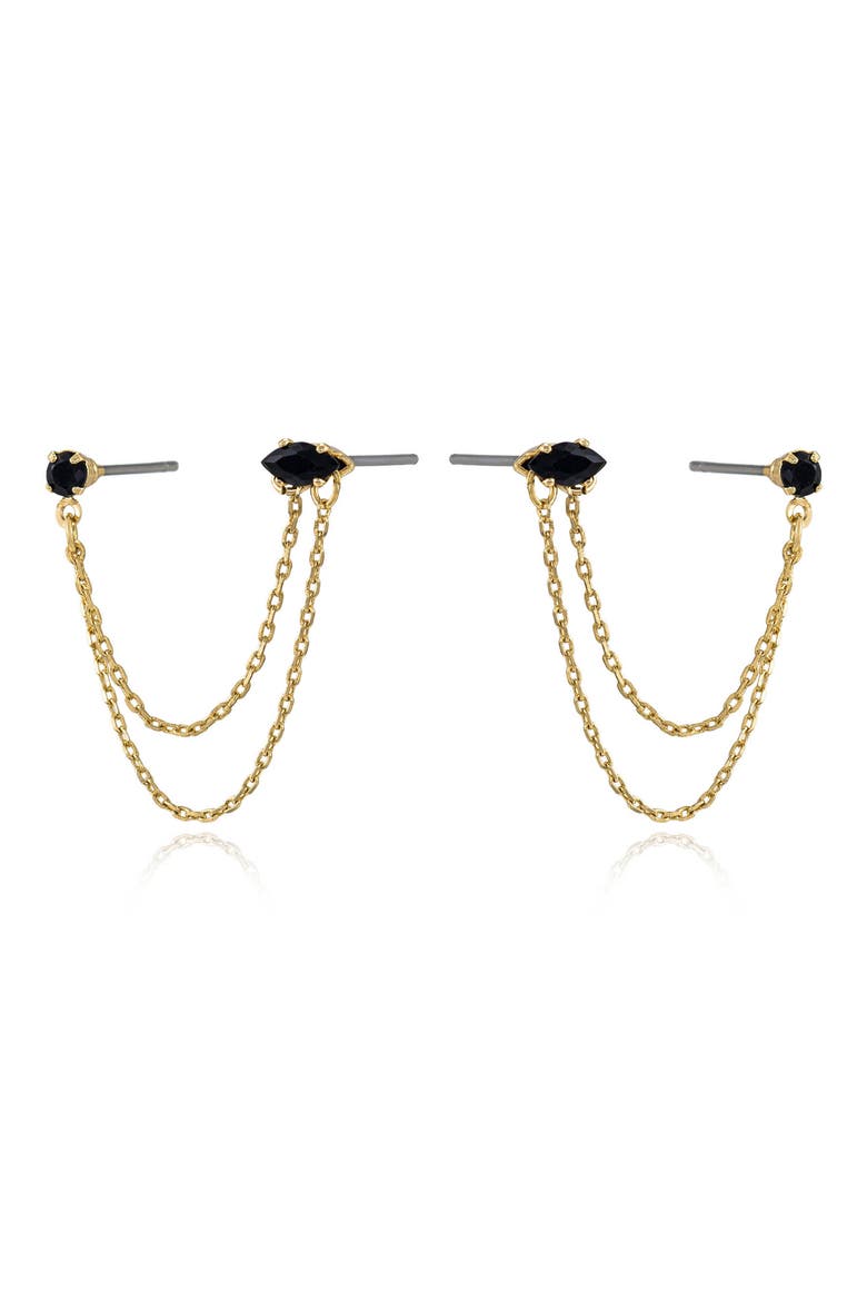 Double Piercing Chain Earrings, Alternate, color, BLACK