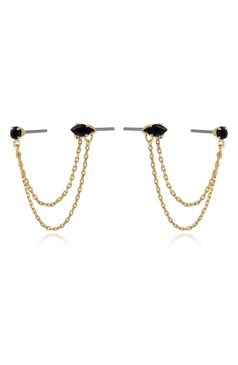 Ettika Double Piercing Chain Earrings, Alternate, color, Black