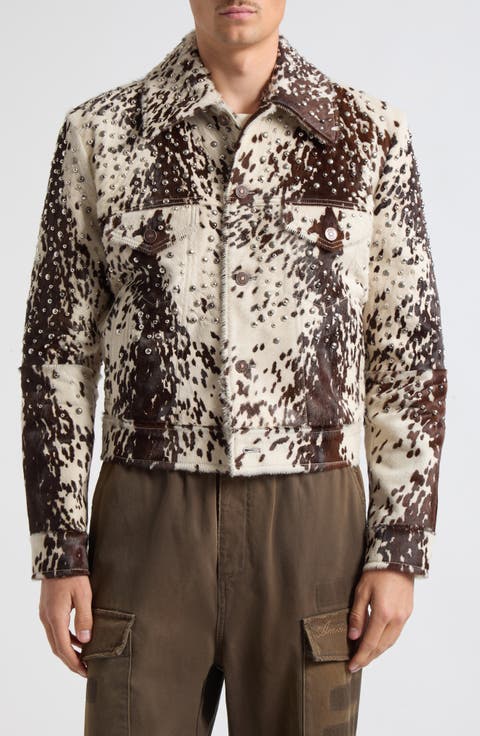 Embellished Genuine Calf Hair Trucker Jacket