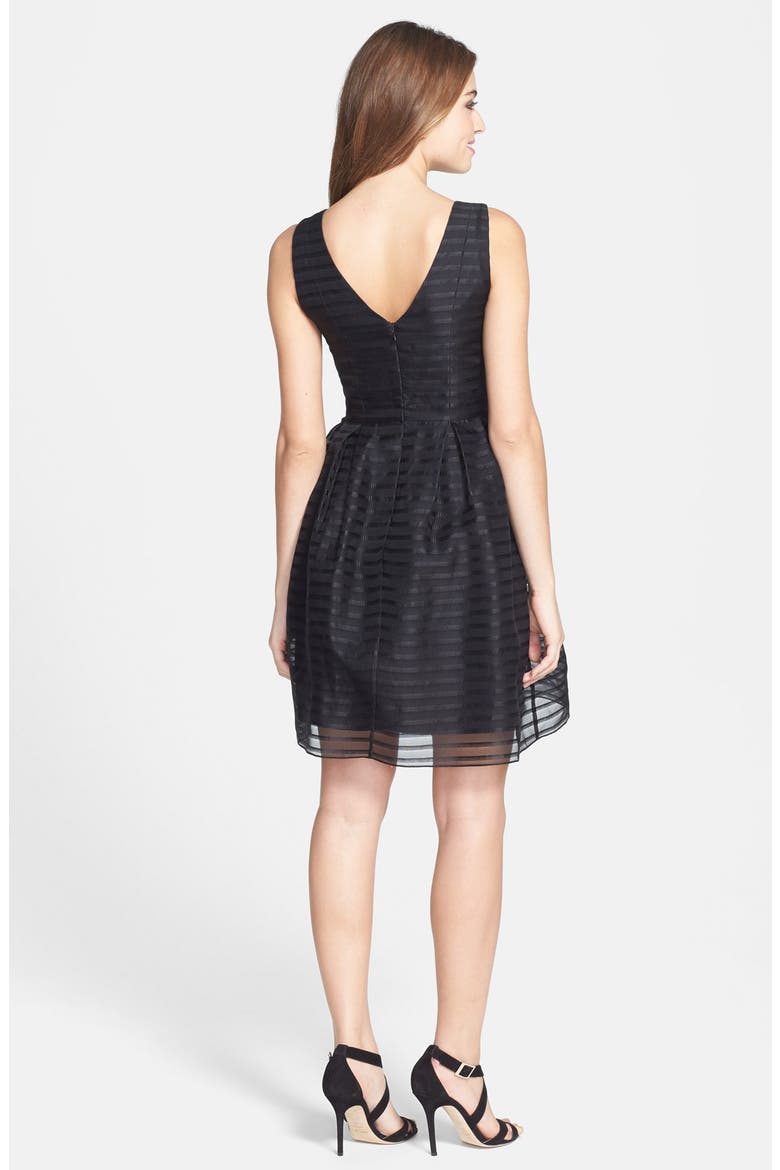 'Rita' Ribbon Stripe Silk Organza Fit & Flare Dress, Alternate, color, BLACK
