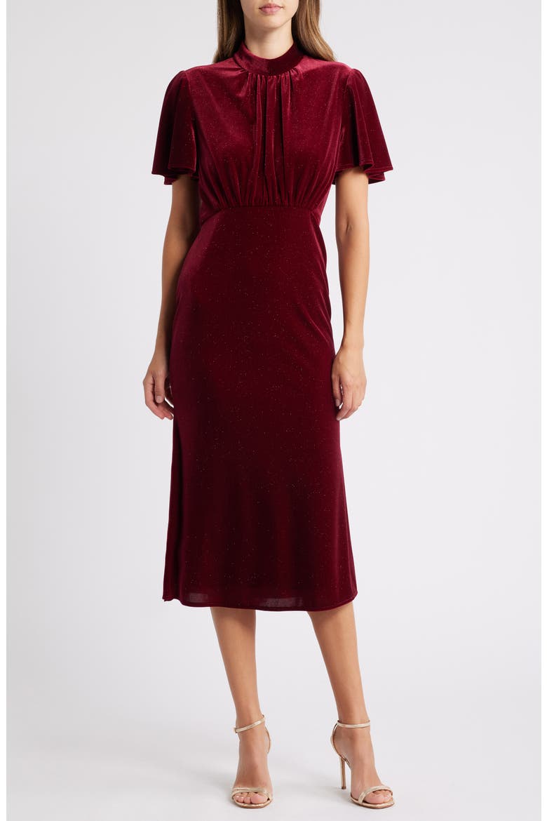 Sparkle Detail Velvet Midi Dress , Main, color, BURGANDY