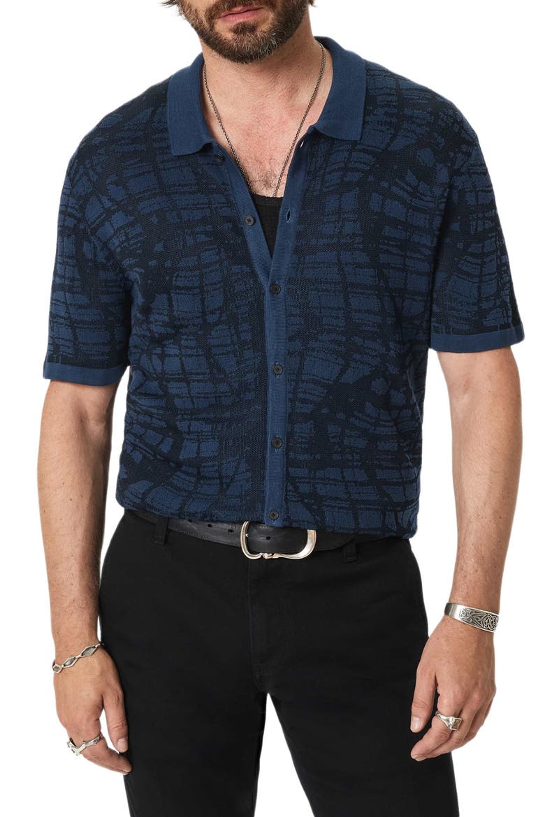 Cayden Jacquard Short Sleeve Full Button Cardigan, Alternate, color, NAVY