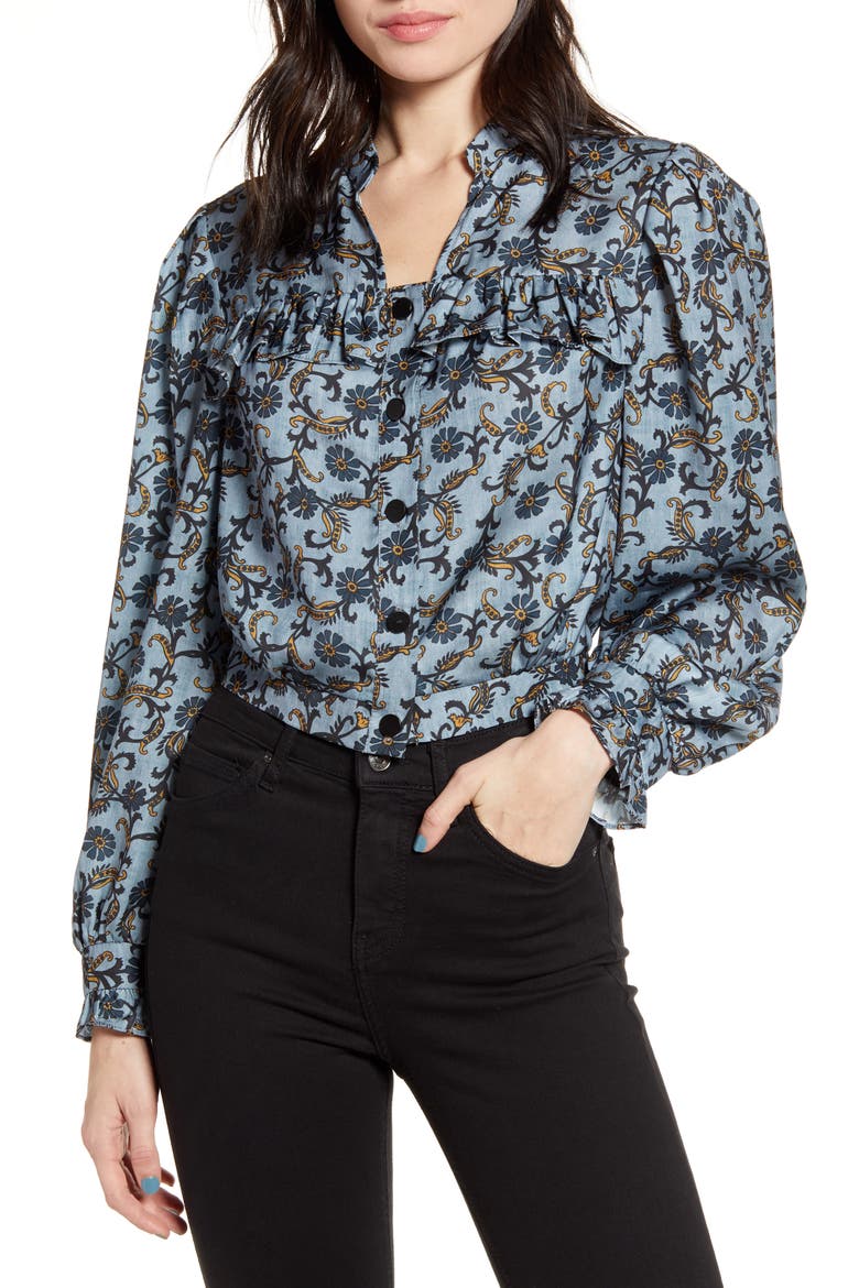 Paisley Frill Top, Main, color, BLUE MULTI