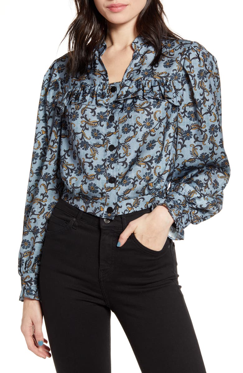 Topshop Paisley Frill Top, Main, color,
