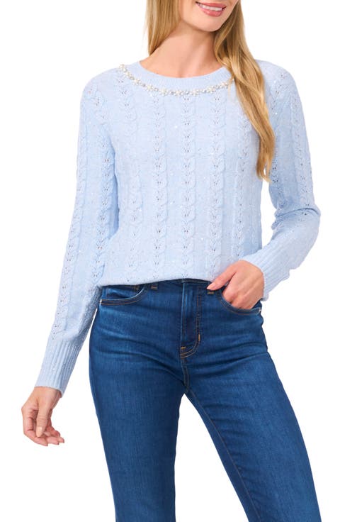 Embellished Sequin Cable Stitch Sweater