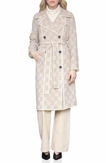 Avec Les Filles Wool Blend Checkered Blanket Stitch Coat