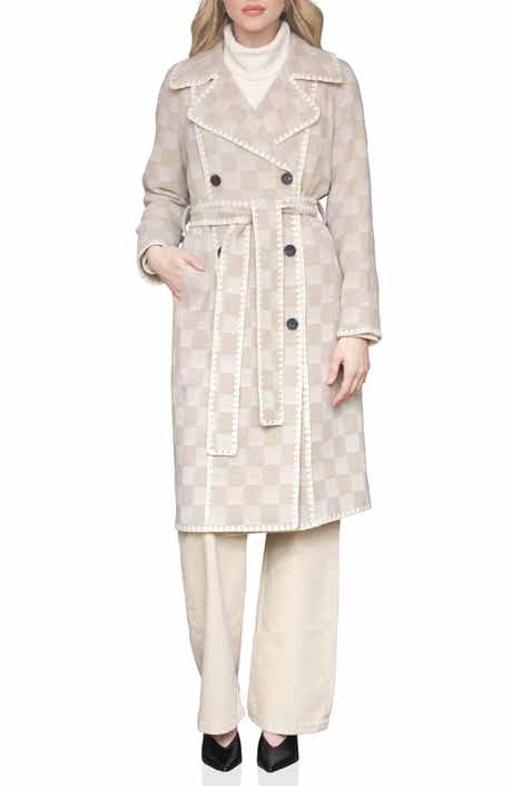 Avec Les Filles Wool Blend Checkered Blanket Stitch Coat