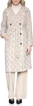 Avec Les Filles Wool Blend Checkered Blanket Stitch Coat