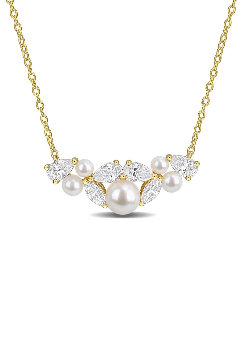Freshwater Pearl & Cubic Zirconia Cluster Necklace, Main, color, WHITE GOLD
