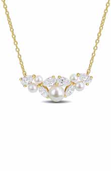 Freshwater Pearl & Cubic Zirconia Cluster Necklace