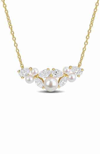 Freshwater Pearl & Cubic Zirconia Cluster Necklace