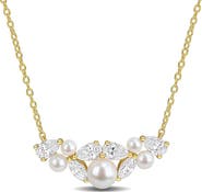 DELMAR Freshwater Pearl & Cubic Zirconia Cluster Necklace