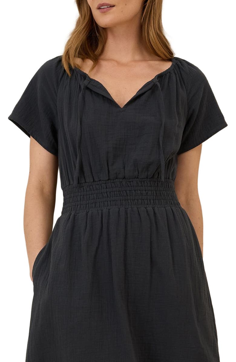 Pact Organic Cotton Coastal Double Gauze Boho Midi Dress, Alternate, color, Black