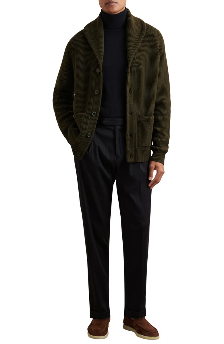 Reiss Cannon Rib Cardigan, Alternate, color, Dark Olive Green