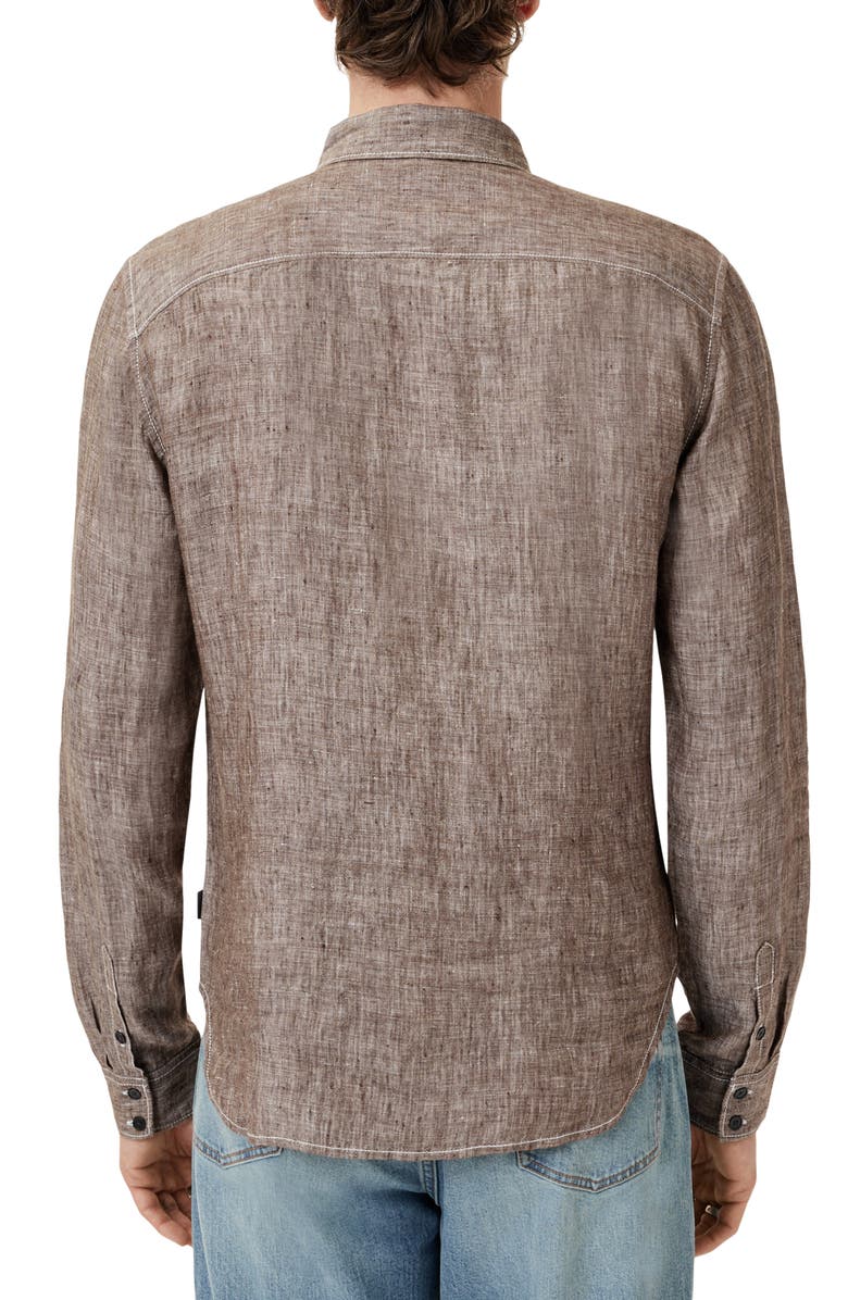 John Varvatos Ben Linen Button-Up Shirt, Alternate, color, Earth Brown