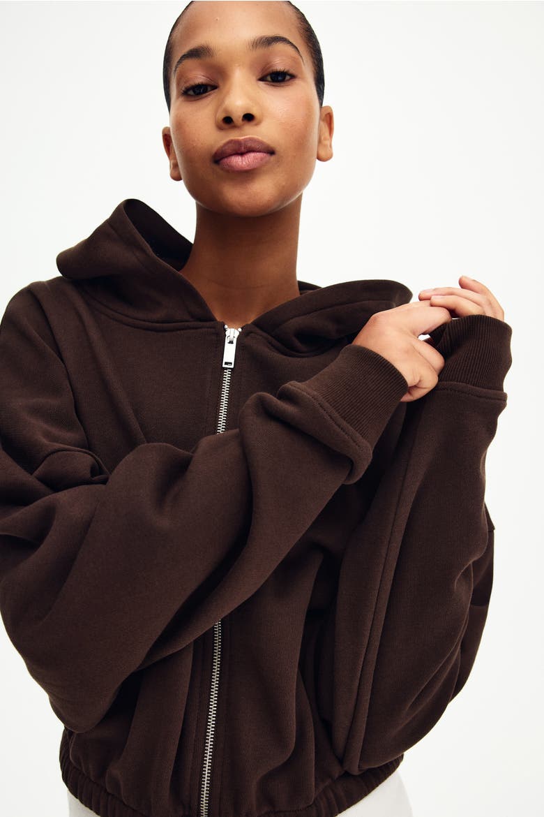 Drawstring Zip-through Hoodie, Alternate, color, Brown