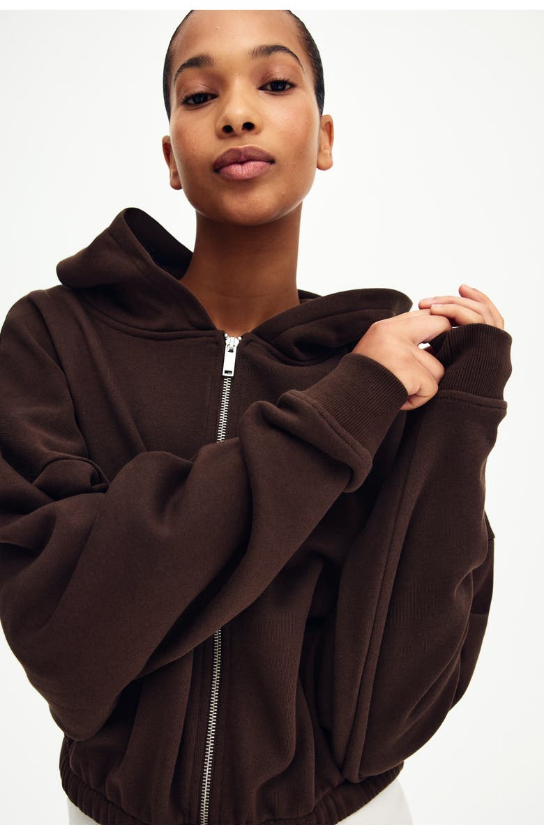 H&M Drawstring Zip-through Hoodie, Alternate, color, Brown
