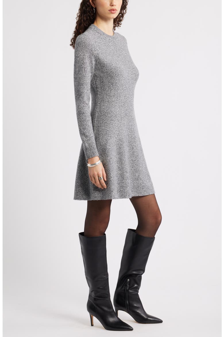 Marled Long Sleeve Wool & Cashmere Fit & Flare Minidress, Alternate, color, GREY MARL