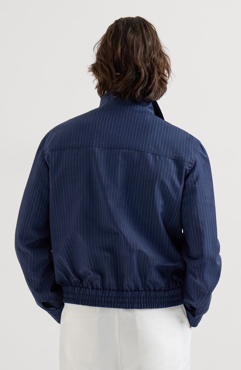 Brunello Cucinelli Pinstripe fresco outerwear jacket, Alternate, color, Blue