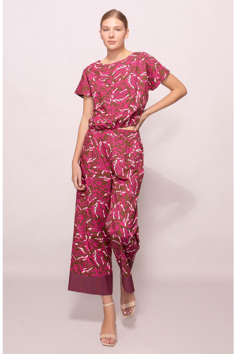 Poplin Banded Hem Top, Alternate, color, BROWN MAGENTA REEF