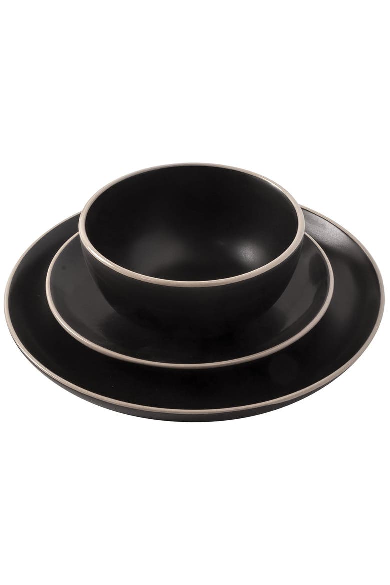 Rockaway 12 Piece Stoneware Dinnerware Set, Alternate, color, Black