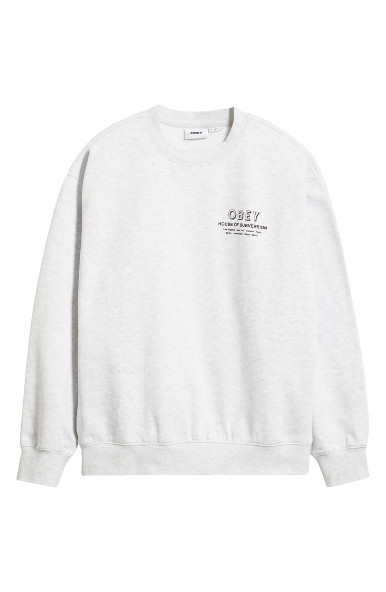 Obey House of Subversion Crewneck Sweatshirt, Alternate, color, Heather Grey