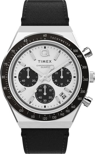 Timex® Q Timex Chronograph Leather Strap Watch, 40mm | Nordstrom