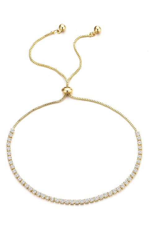 White Rhodium Plated Swarovski Crystal Accented Lariat Bracelet