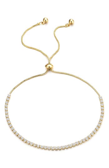 Adornia White Rhodium Plated Swarovski Crystal Accented Lariat Bracelet In Gold