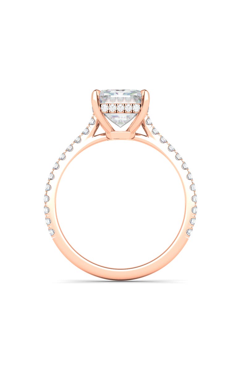 HauteCarat Emerald Cut Pavé Lab Grown Diamond Ring, Alternate, color, 2.00 Ctw 18K Rose Gold