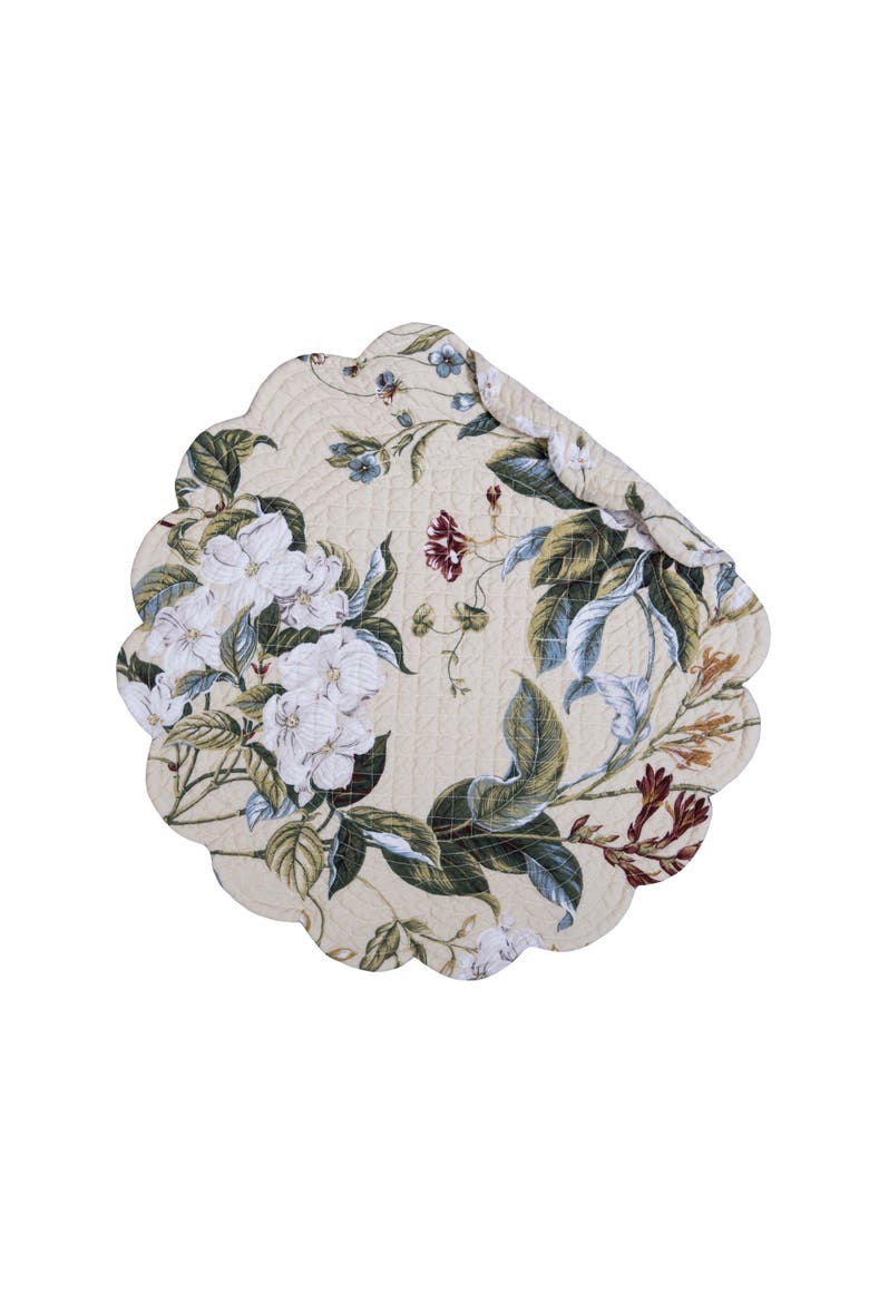 Garden Images Reversible Machine Washable Round Quilt Placemats Set of 6, Alternate, color, White