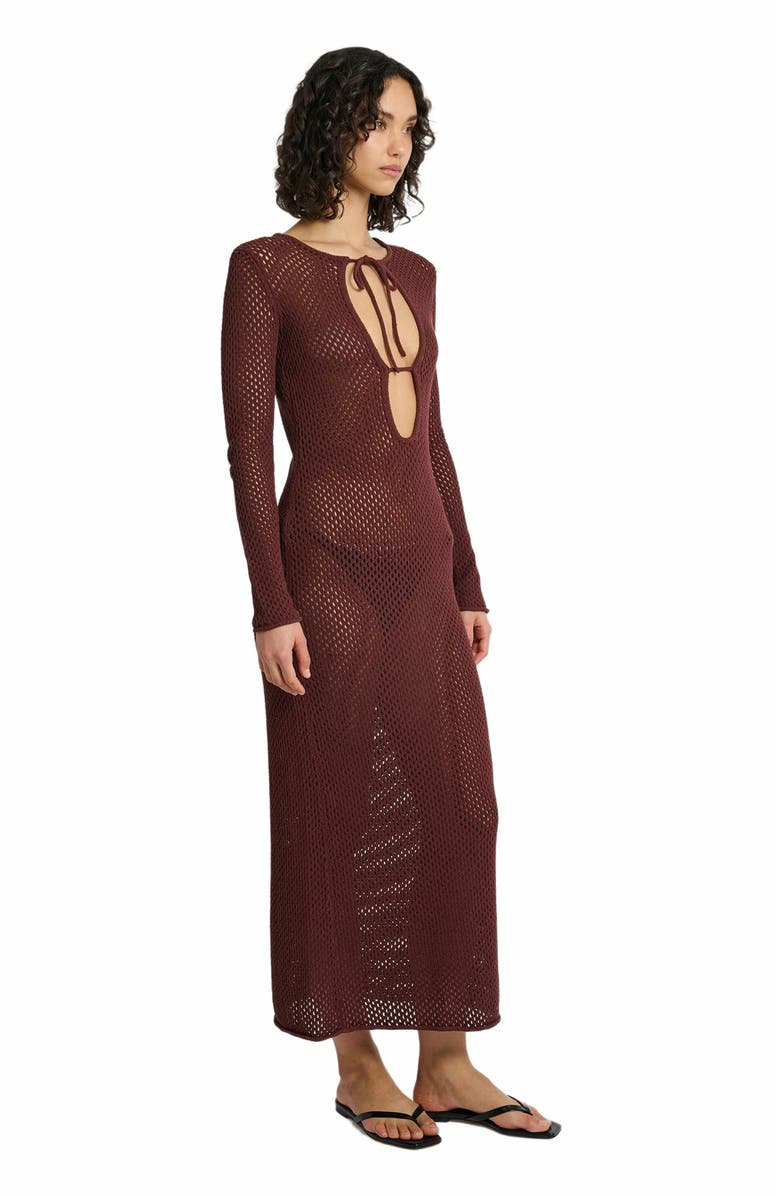 Onia Crochet Knit Cutout Maxi Dress, Alternate, color, Rum