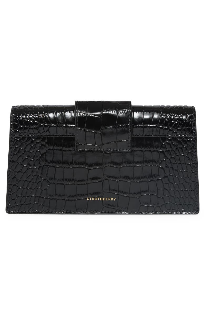 Strathberry Crescent Croc Embossed Leather Wallet on a Chain, Alternate, color,