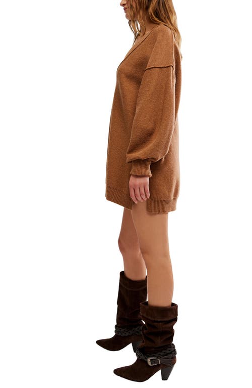 Free People Chelsea V-neck Tunic Sweater In Brown