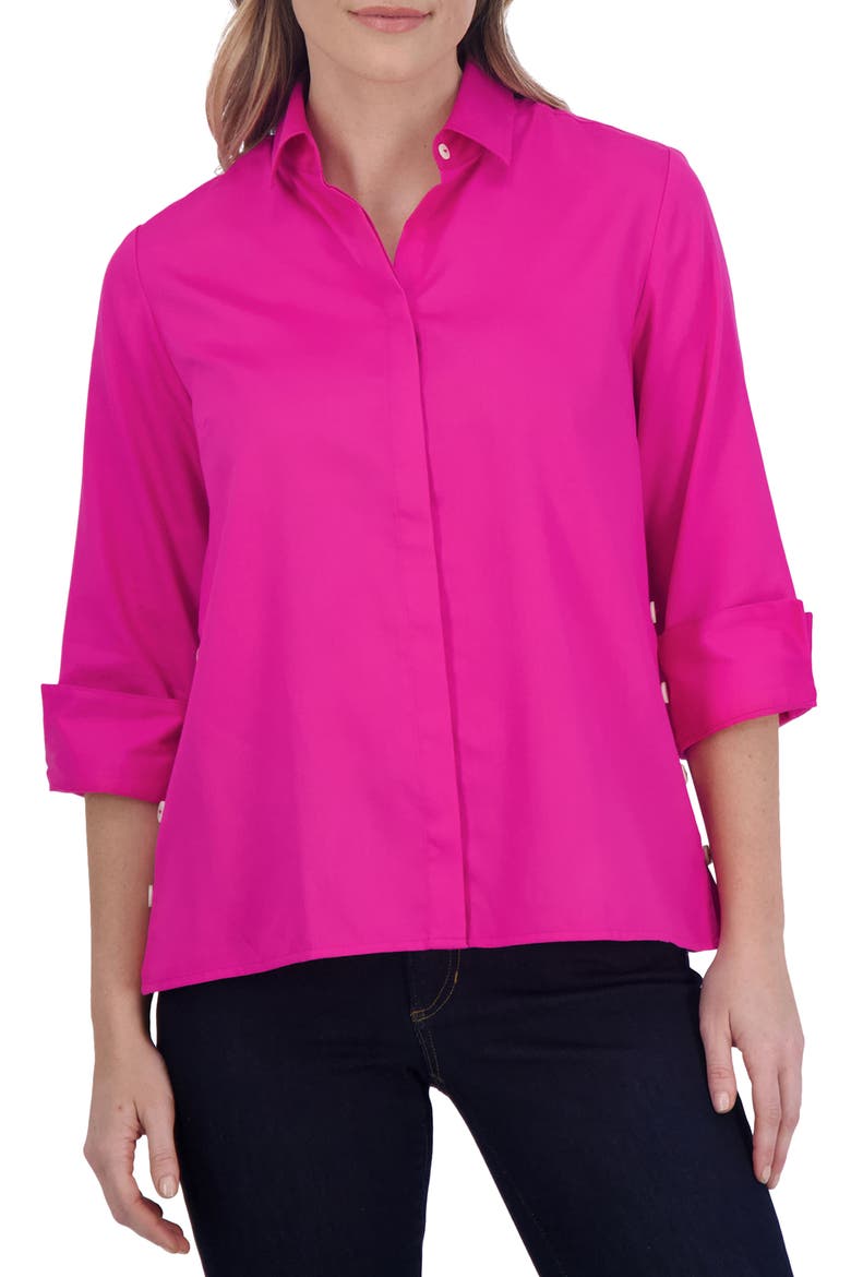 Beatrice Side Button Accent Shirt, Main, color, AZALEA
