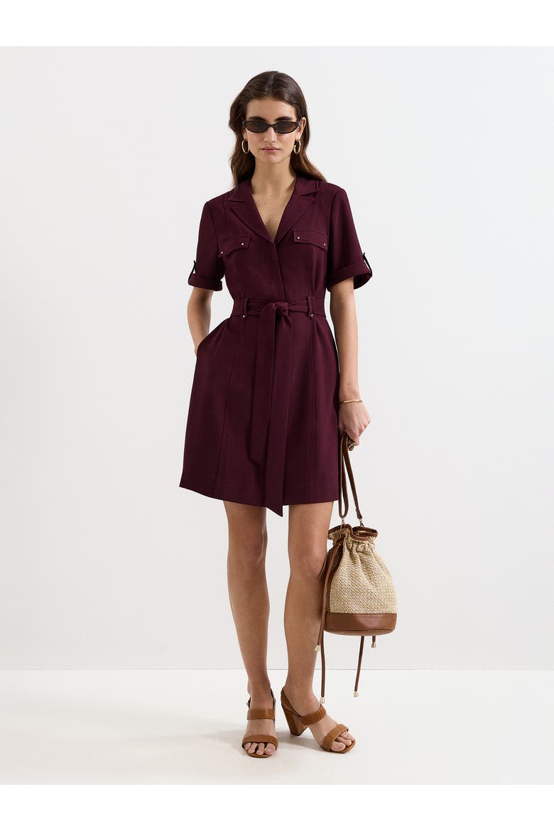 Marlina Belted Mini Shirt Dress, Alternate, color, Burgundy